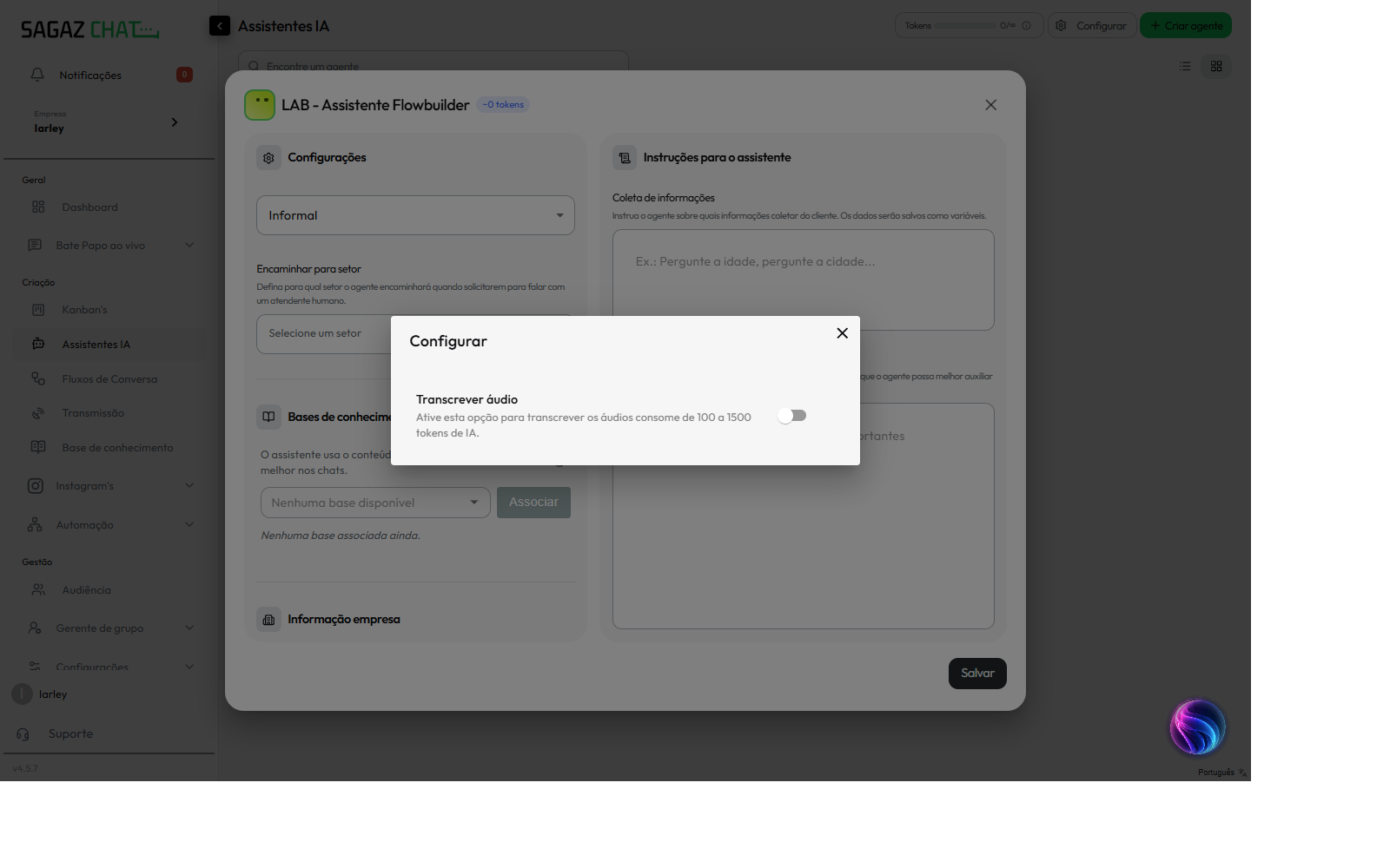Configuracao global dos Assistentes IA