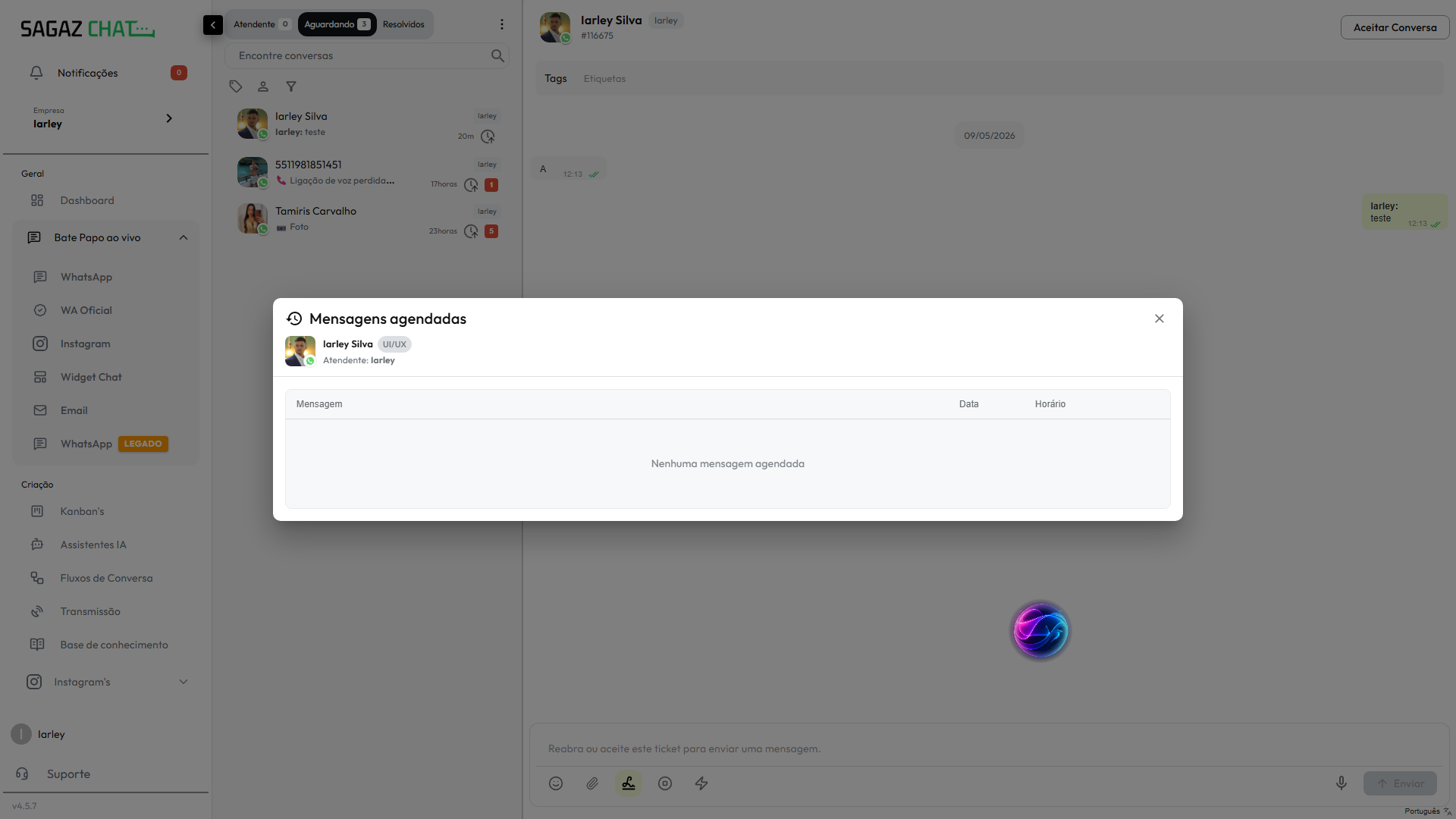 Modal de agendamento de mensagem