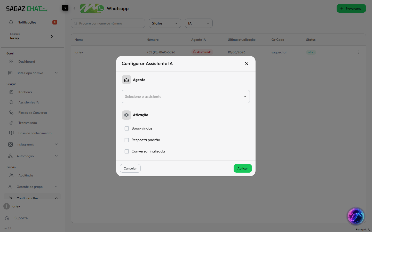 Modal Configurar Assistente IA