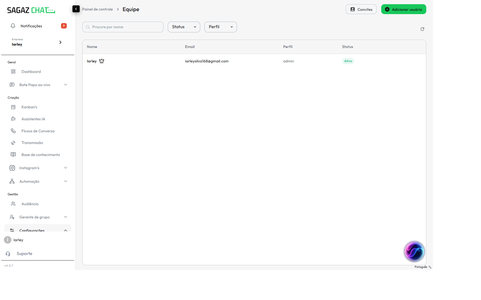 Seletor de empresa na sidebar