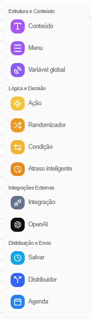 Paleta lateral com os 12 blocos disponíveis