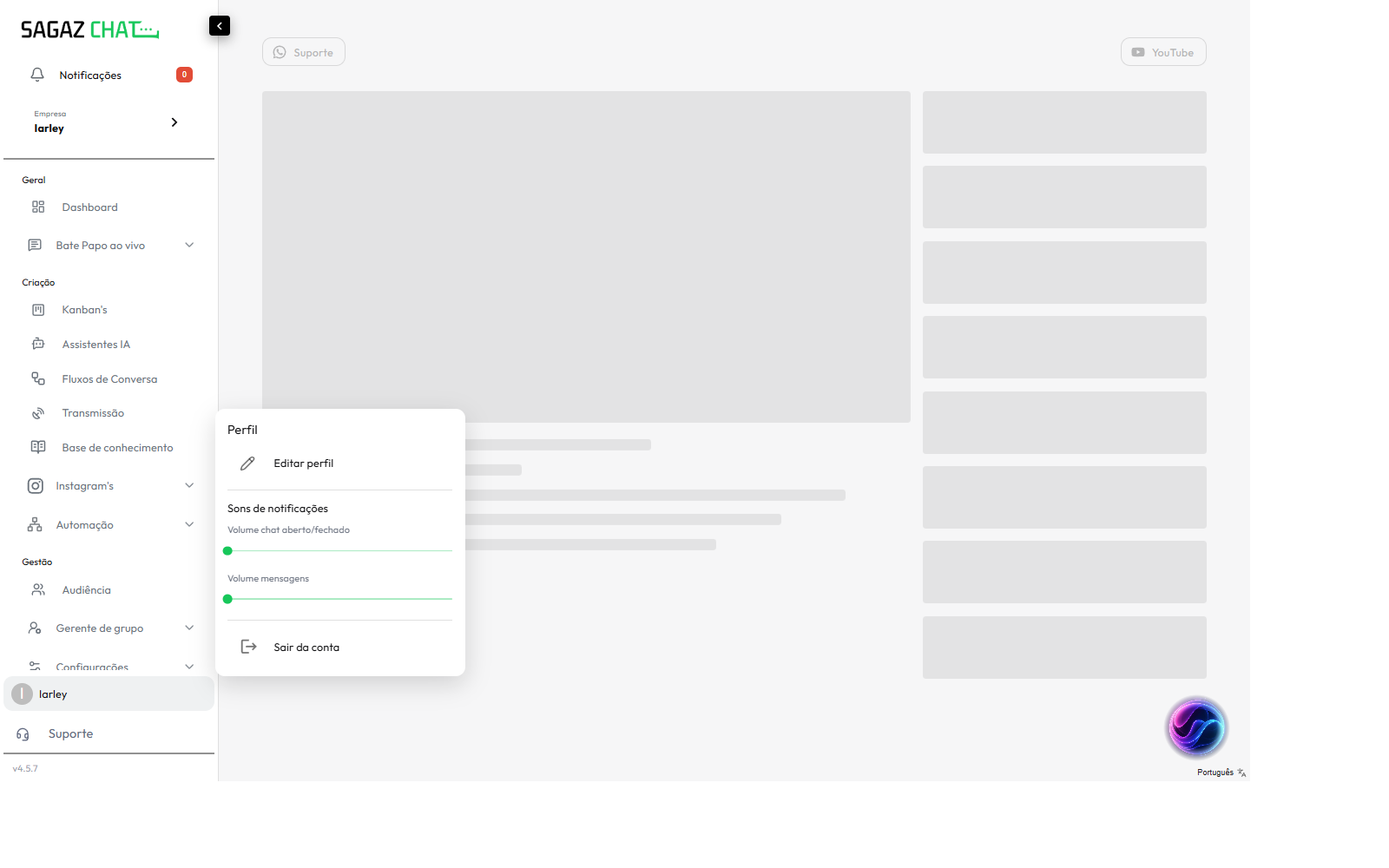 Item de perfil na sidebar
